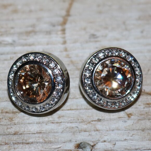 Designer Like DY Round Purple Stone w Crystals Stud Earrings NEW! - Picture 4 of 4